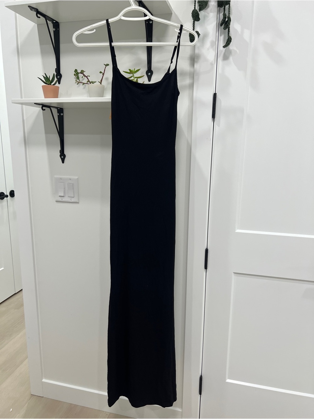 SKIMS Black Slip Maxi Dress with Thin Straps
